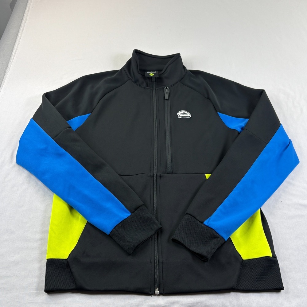 Nike Track Jacket Mens Medium Black N98 Full Zip Spell Out Big Logo Performance
